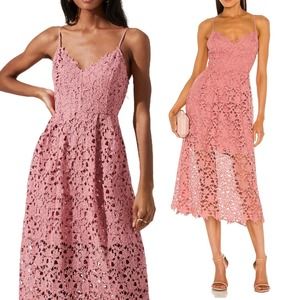 ASTR Midi Dress Crochet Lace Fit & Flare Sleeveless Pink Mauve Womens Small